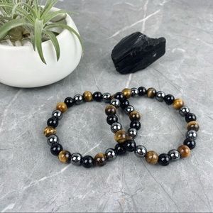 Triple protection bracelet with Hematite Black Obsidian and Yellow Tigers Eye
